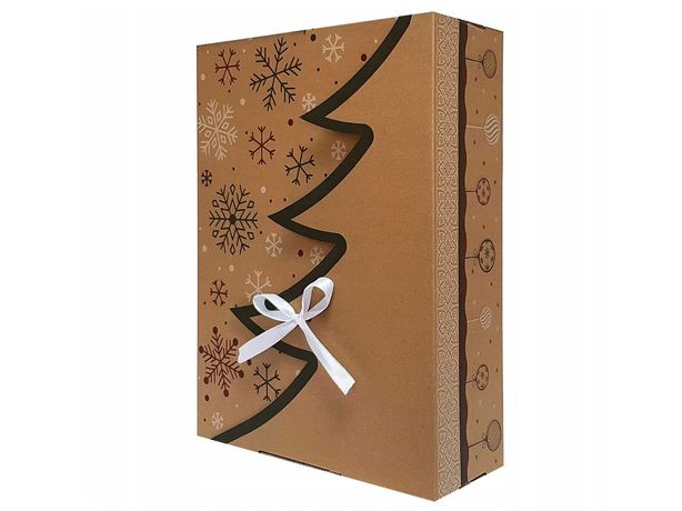 Pudełko świąteczne prezentowe z choinką ECO ozdobne - 35x25x10 cm