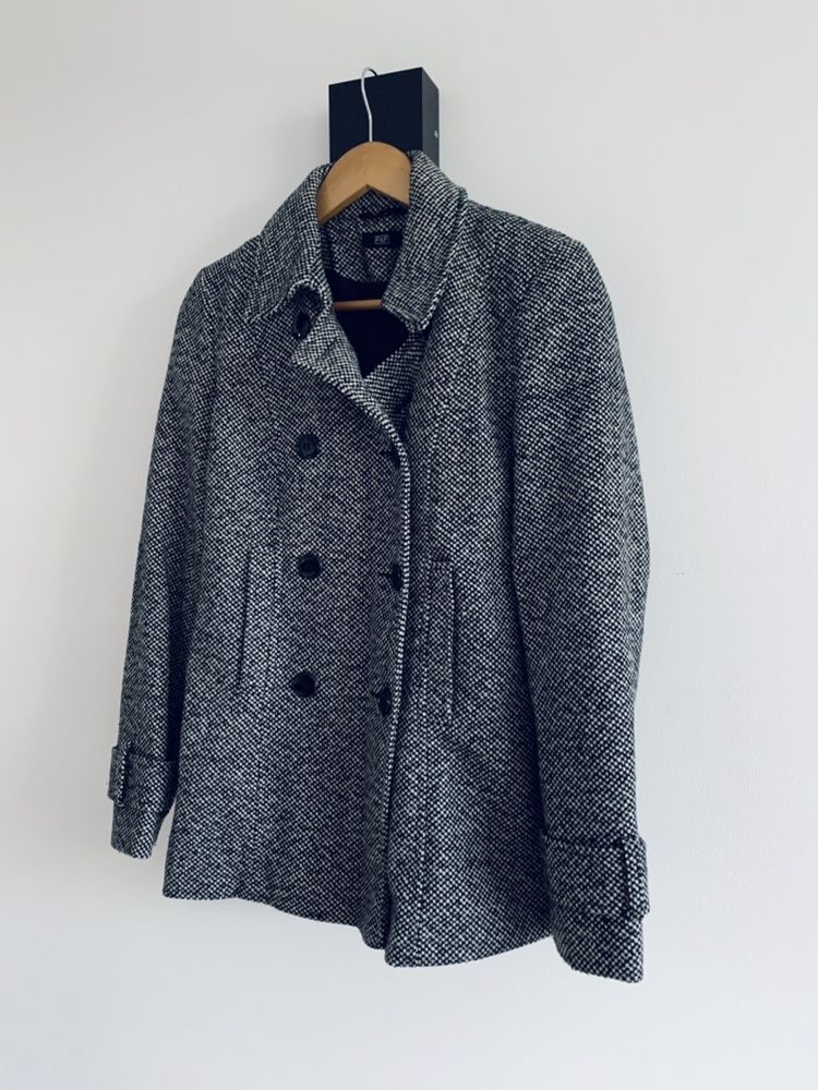 Płaszcz pepitka jodelka szary basic F&F klasyczny kurtka