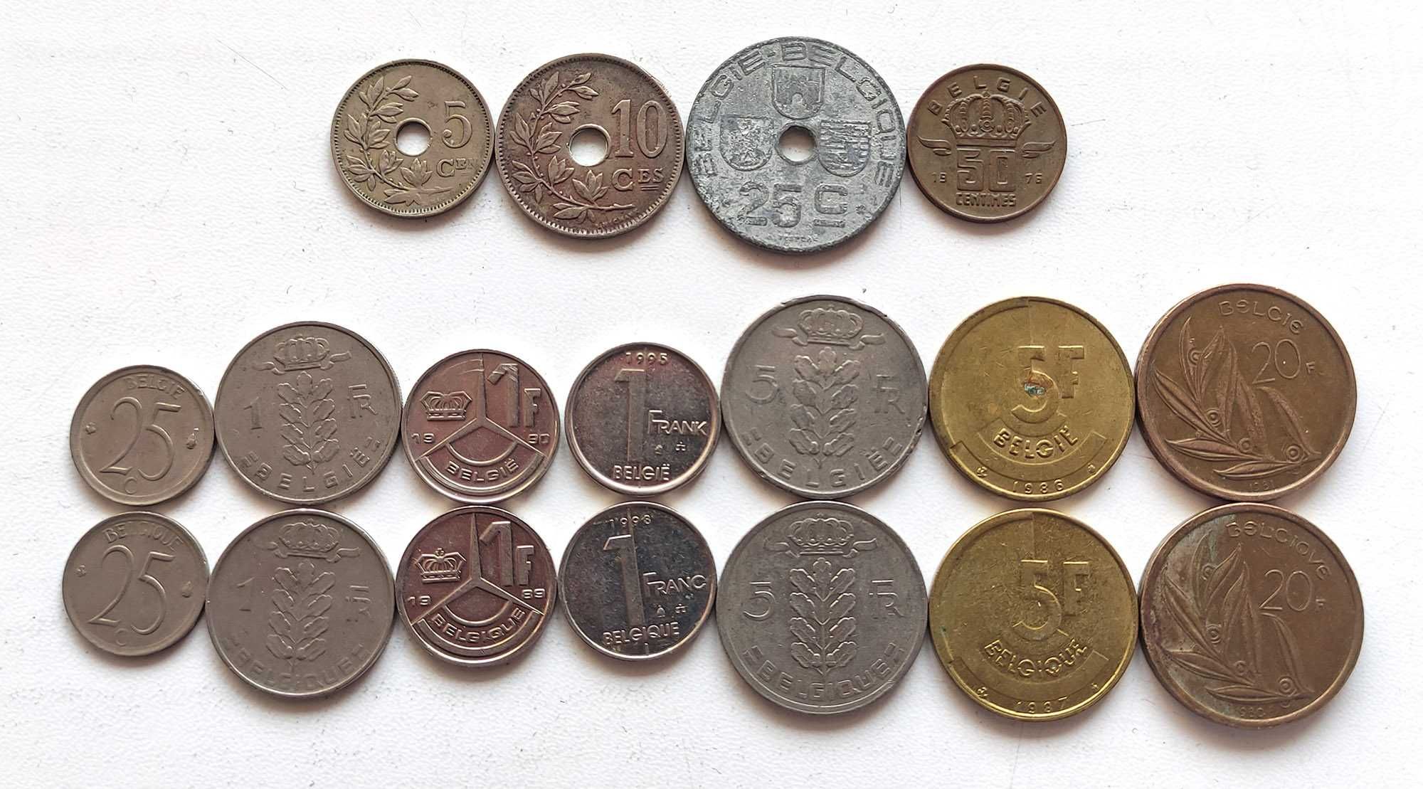 Монеты Бельгии (сантимы, франки), 18 шт