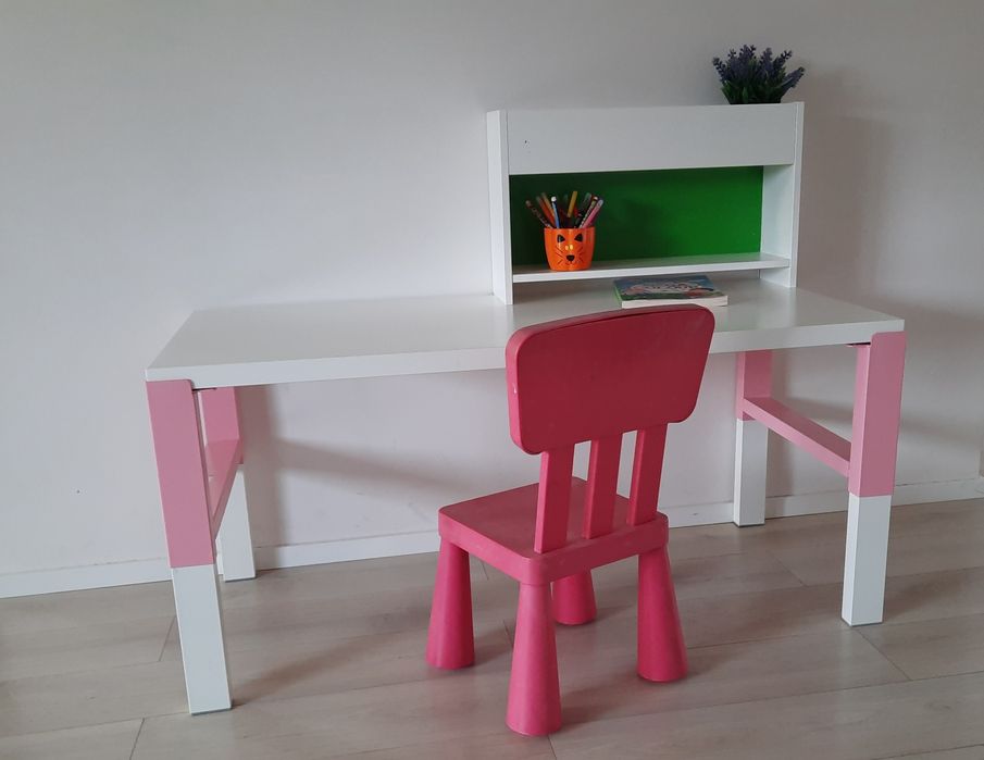 Ikea Pahl biurko 128x58 krzesełko nadstawka dla dziecka