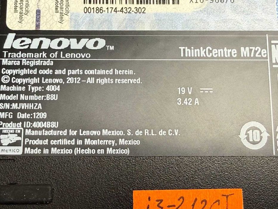 Мини-ПК Неттоп USFF Lenovo ThinkCentre M72e i3/8/120+БП КОЛИЧЕСТВО