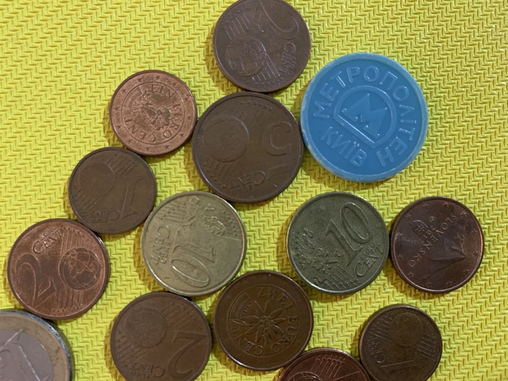 Монеты евро дерхам оаэ евроценты турецкий манат жетон метро Киев