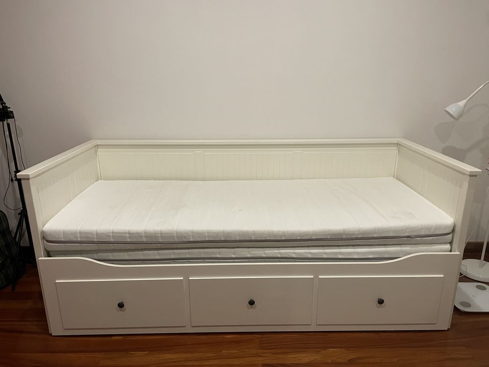 HEMNES - Cama individual e dupla c/3 gavetas de arrumação e 2 colchões