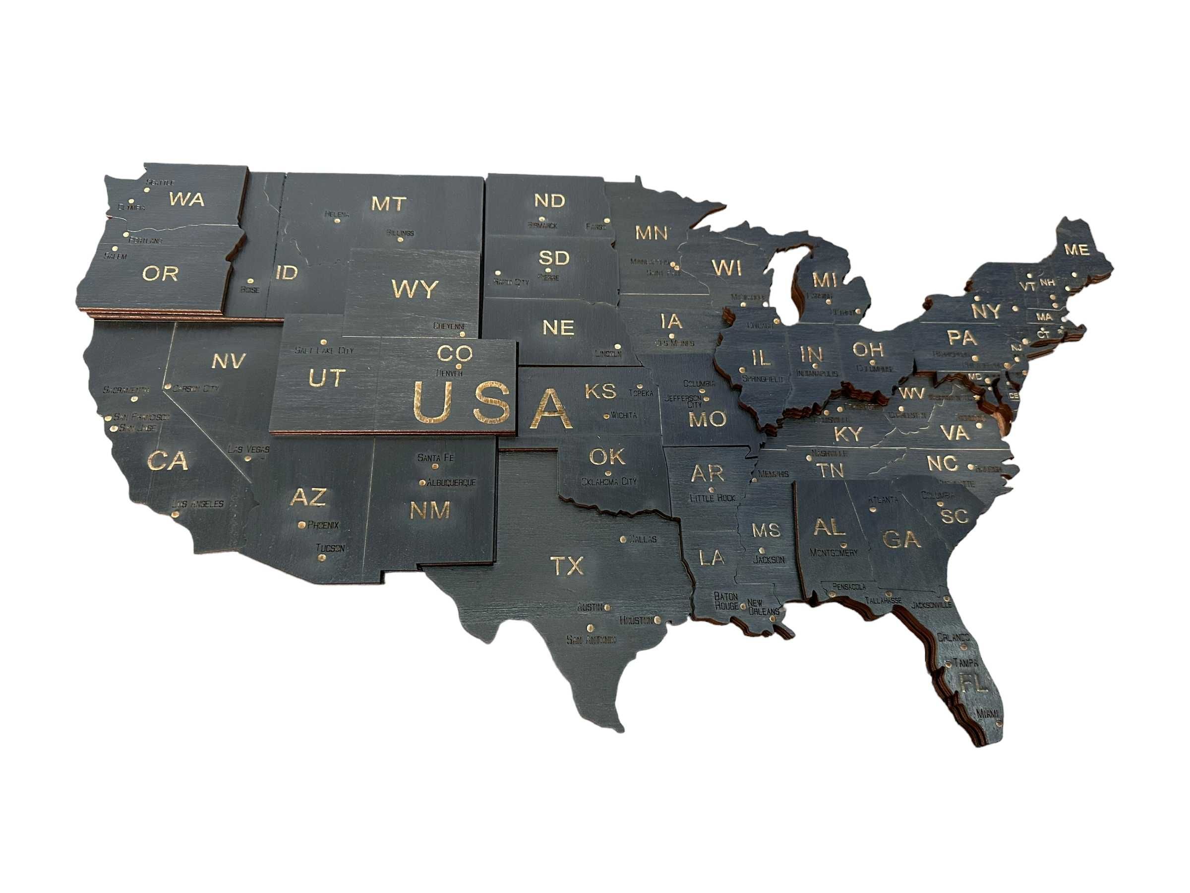 Mapa 3D drewniana USA -Czarny, 86cm Stany Zjednoczone, prezent U.S.A.