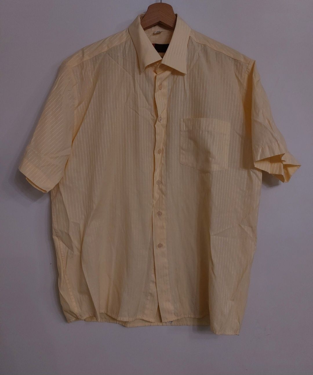 Koszula męska żółta prążkowana krótki rękaw rozmiar 41 (176/182)