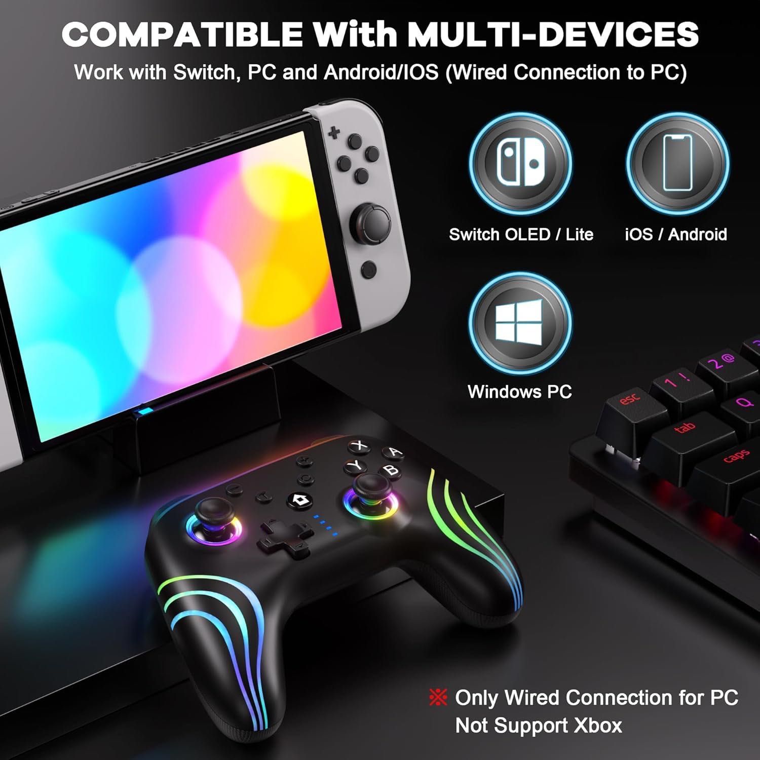 kontroler do gry, z ledem, wibracją czarny switch controller