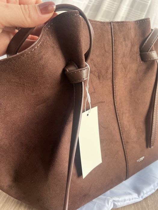 Сумка замшева шоколадна, чорна, велика