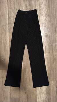 Czarne spodnie wide leg w kant eleganckie długie XS