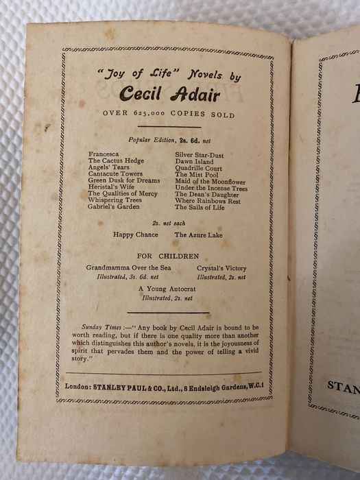 Fire Seeds - Cecil Adair -  1 Edição 1927 Londres - Dedicatória