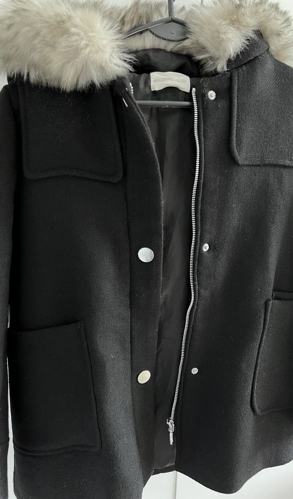 152 * Zara * czarny płaszcz z kapturem budrysówka wełniany