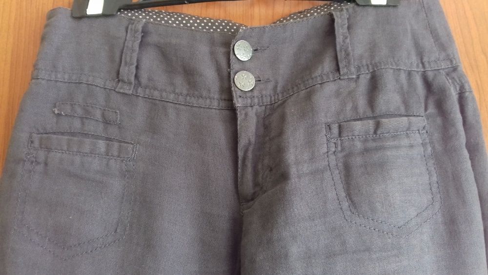 Luźne, lekkie, brązowe spodnie 100% len marki Cache Cache