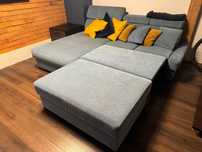 Narożnik kanapa sofa duży z szezlongiem, funkcja spania, duża pufa