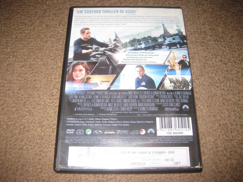 DVD "Jack Ryan: Agente Sombra" com Chris Pine