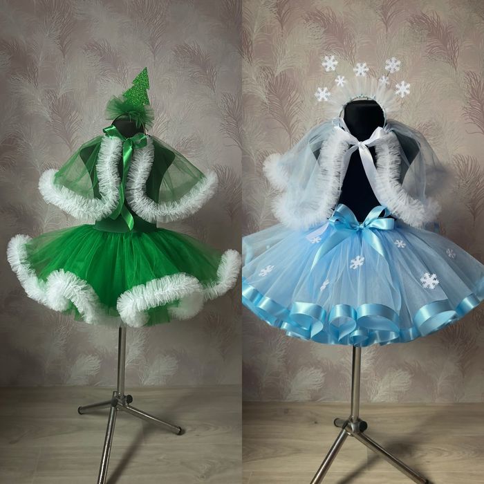 Костюм ялинки , сніжинки. біла фатинова спідниця зелена спідниця пошив