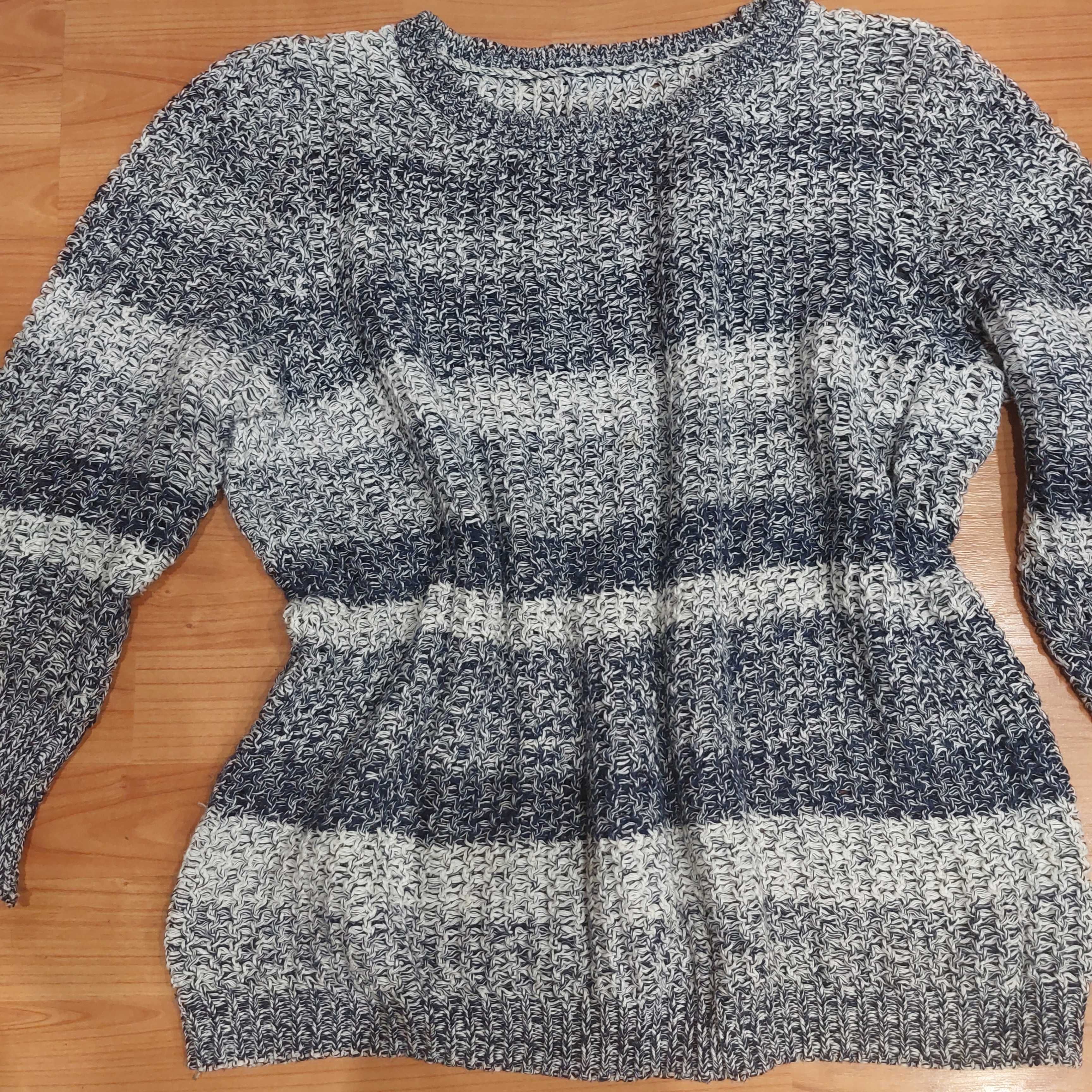 Sweter damski granatowy biały L XL