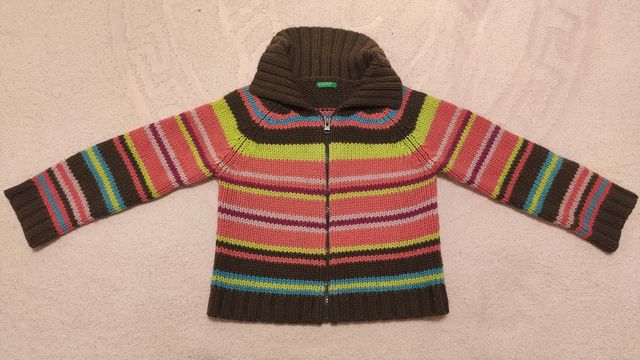 Теплая вязаная кофта, свитер Benetton на змейке на 4-5 лет в хорошем