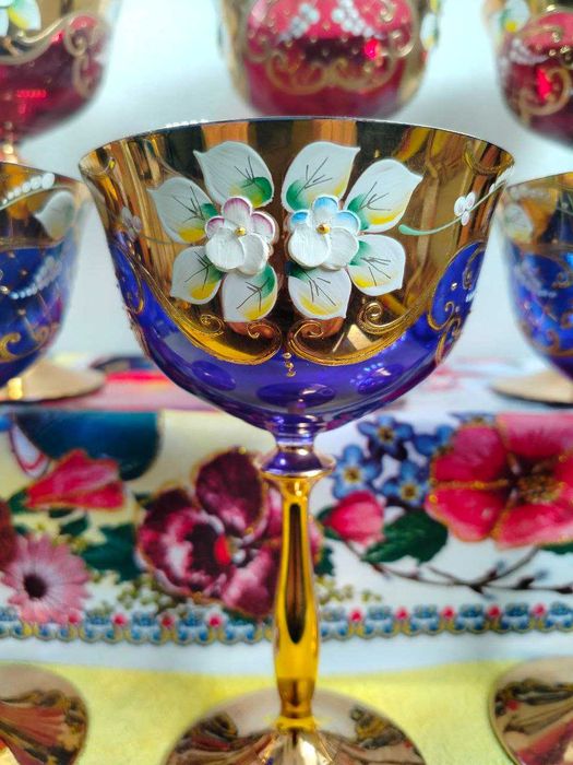 внимание! распродажа. 10шт бокалов.Bohemia Uhlir 200 мл лепка золотая