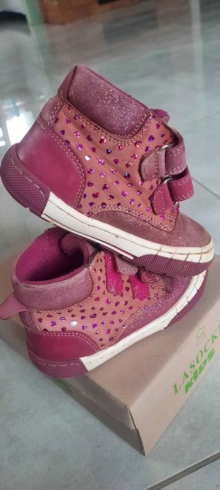 Buciki półbuty malinowe Lasocki r. 22 zapinane na rzep