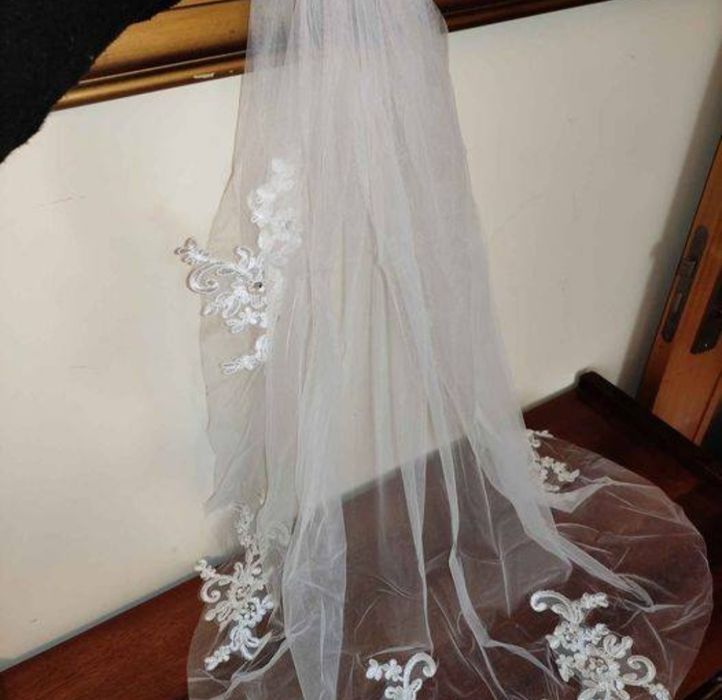 Véu Noiva Tule Renda Lantejoulas