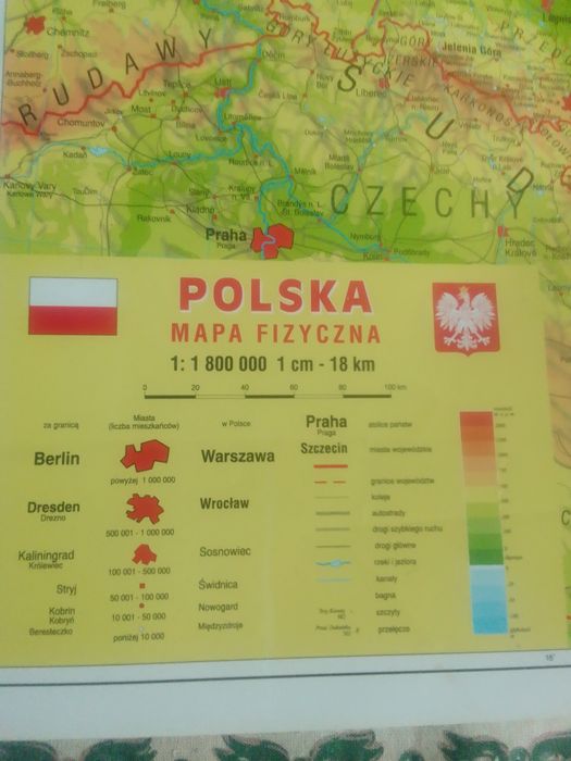 Polska mapa fizyczna, laminowana, jednostronna