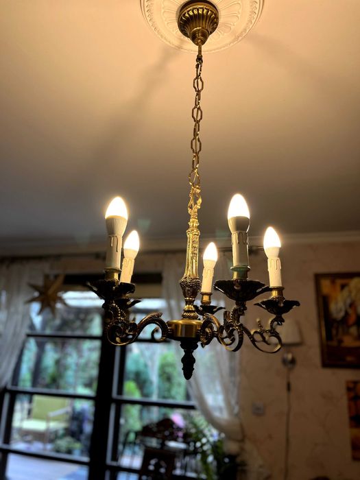 Antyk - antyczny żyrandol Pająk 5-cio ramienny, brąz, mosiądz