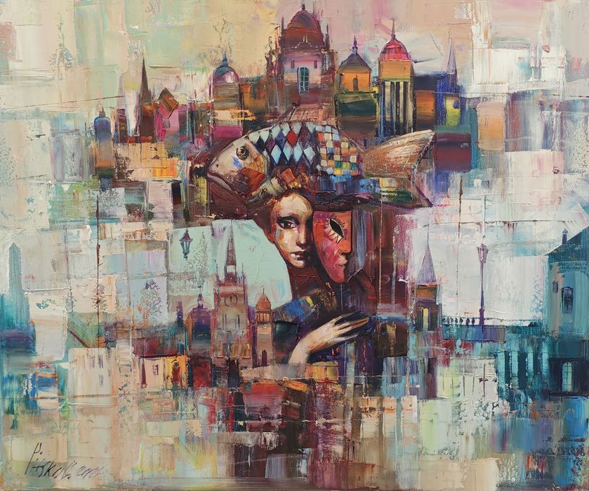 Obraz Olejny Miasto Ukrytych Historii Gienadij Pitsko