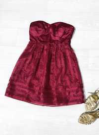 Красивое вечернее бордовое короткое платье бюстье Vero Moda М
