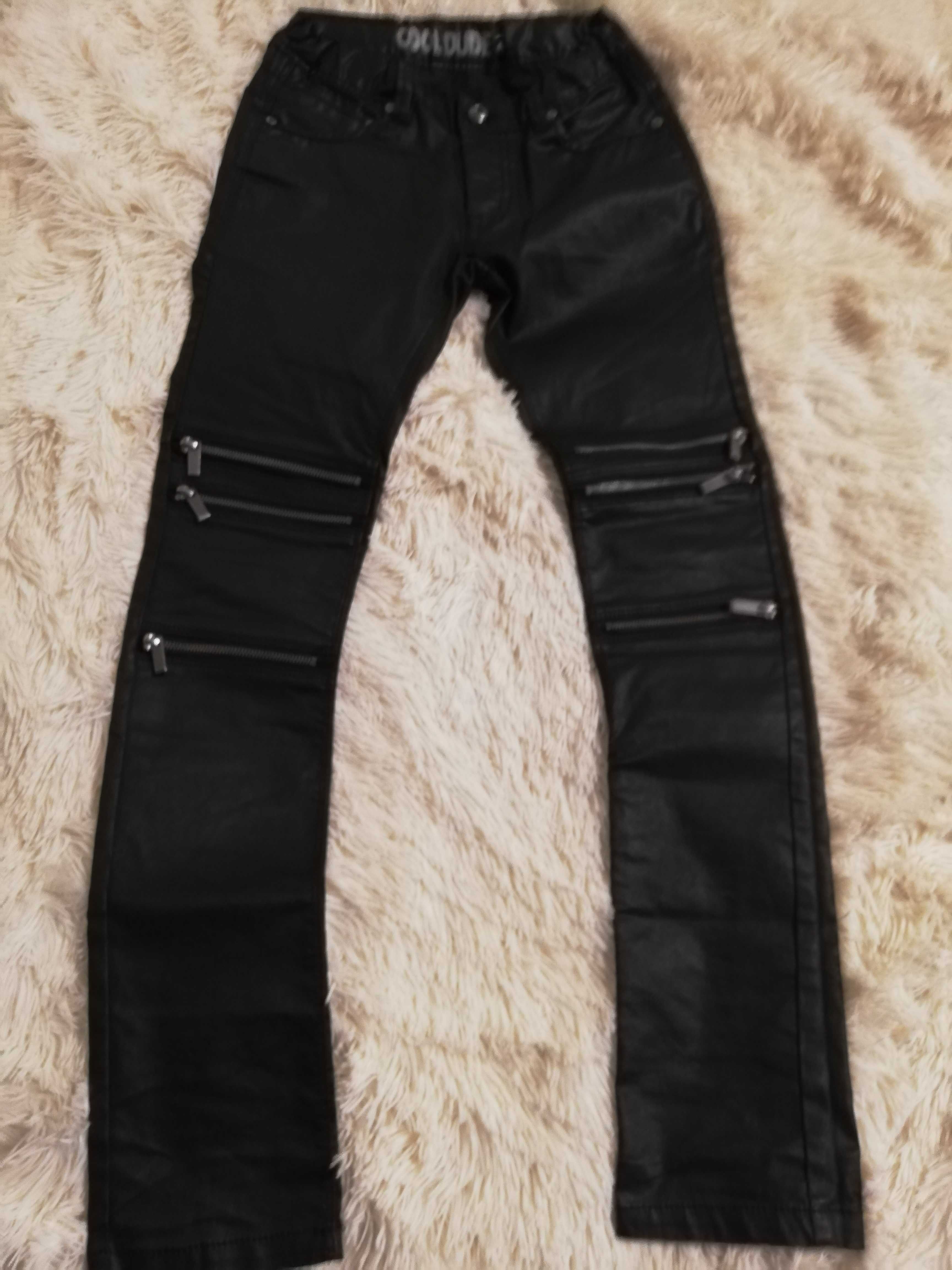 spodnie czarne 158 164 woskowane z zamkami modne skinny coolcat