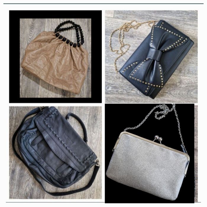 Бежевая сумка с ручками из чёрных бусин кожаная чёрная коричневая