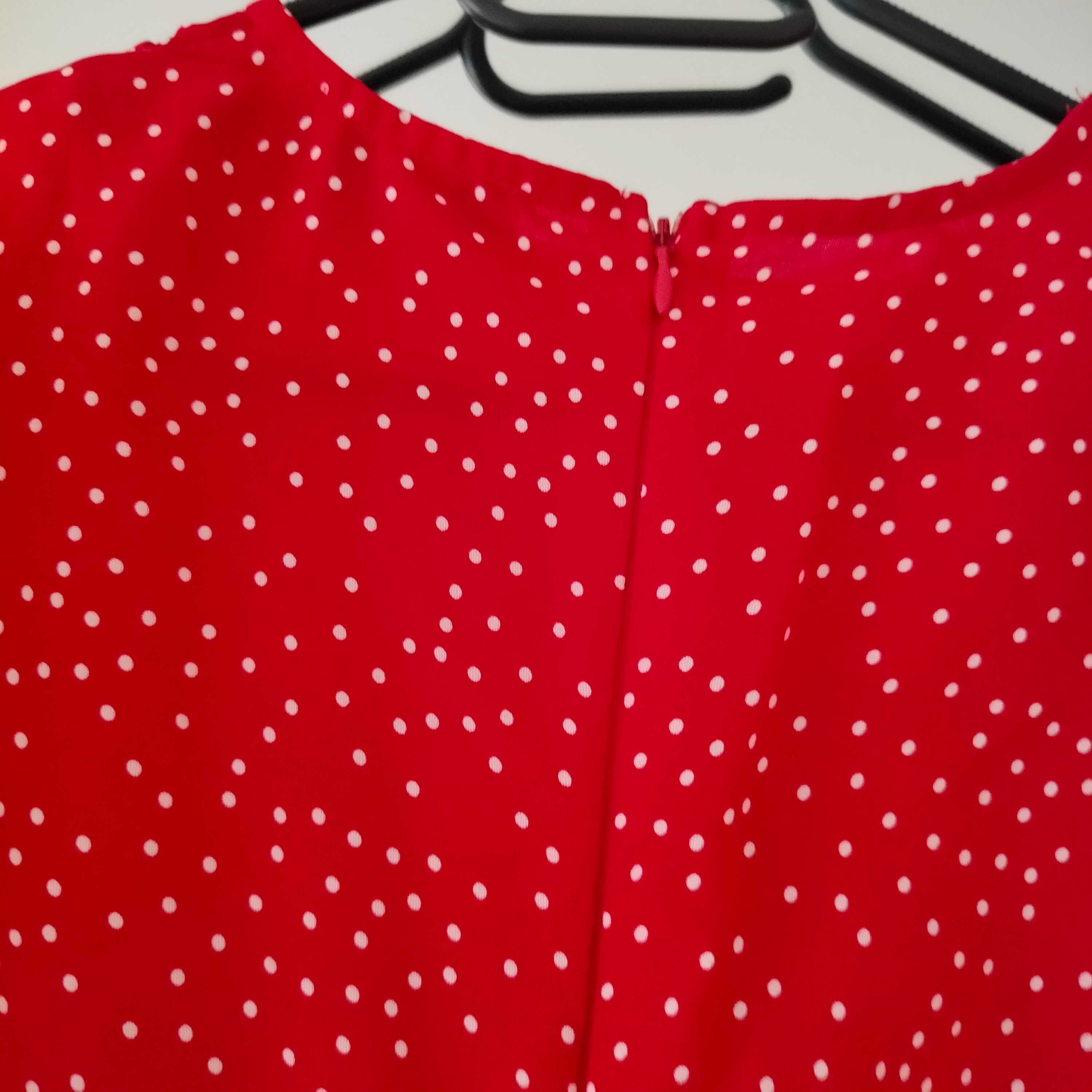 Damska długa sukienka czerwona w białe kropki grochy L 40