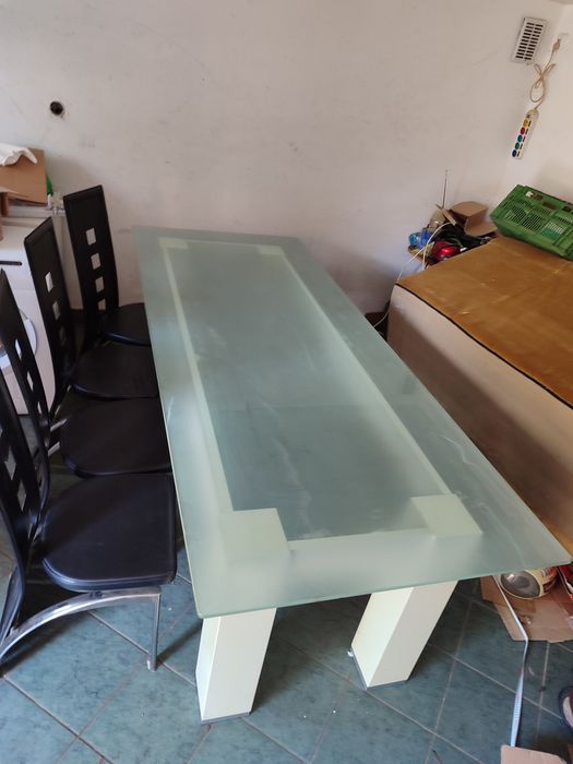 Duży Stół + krzesła Szklany Nogi Drewniane 250x100x75