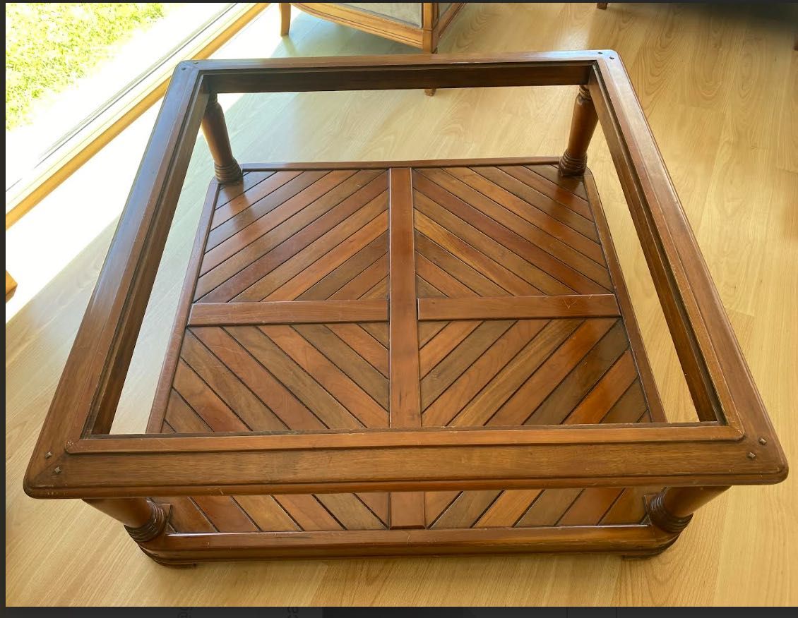 Mesa de apoio sala, madeira Cerejeira / Vidro Móveis  Brasão
