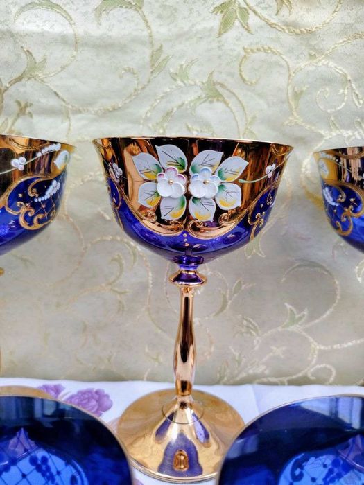 Винтаж! Набор 5шт бокалов для мартини Bohemia Лепка синяя Smalt J-M