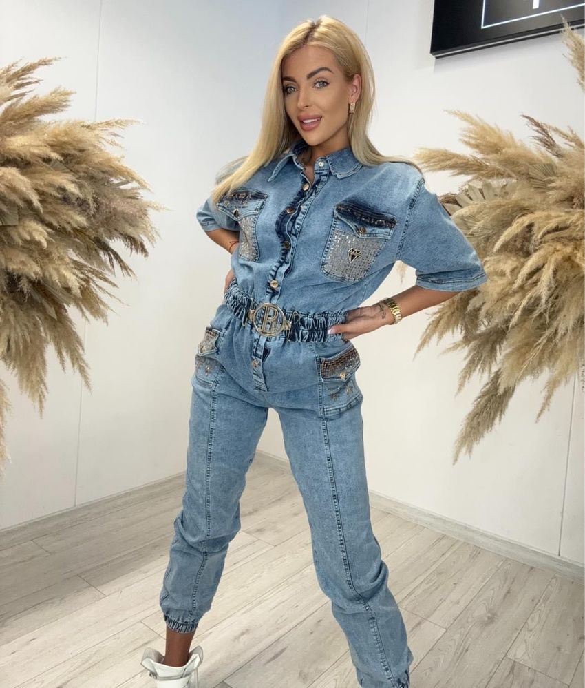 Kombinezon Paparazzi Fashion jeans cyrkonie kamienie rozmiar