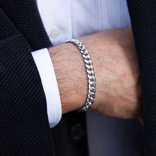 Мужской серебряный металлический браслет, цепочка цепь на руку