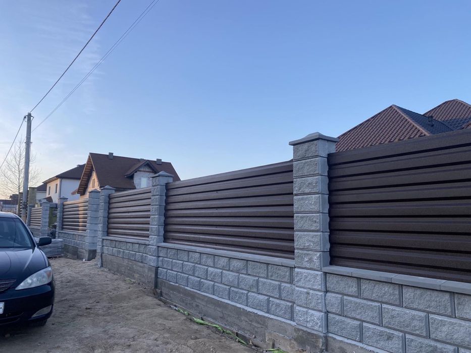 Блок 390х190х190 мм для парканів. Стовпи, прольоти. Рвані,гладкі блоки