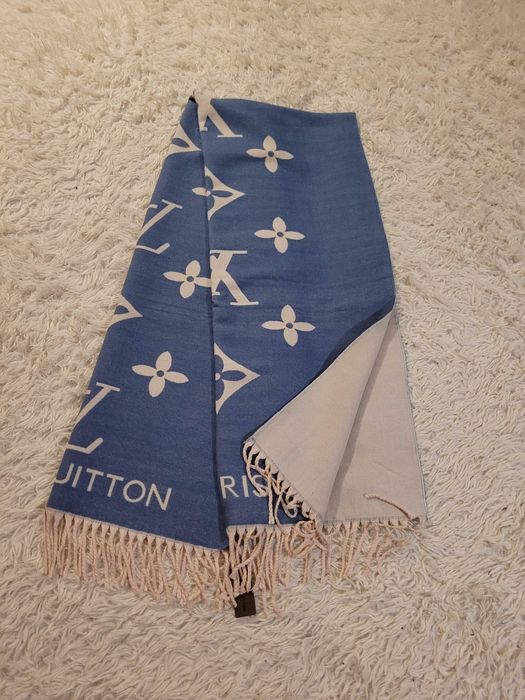 Niebieski damski zimowa kaszmirowy szalik hustka LV dwuwarstwowa