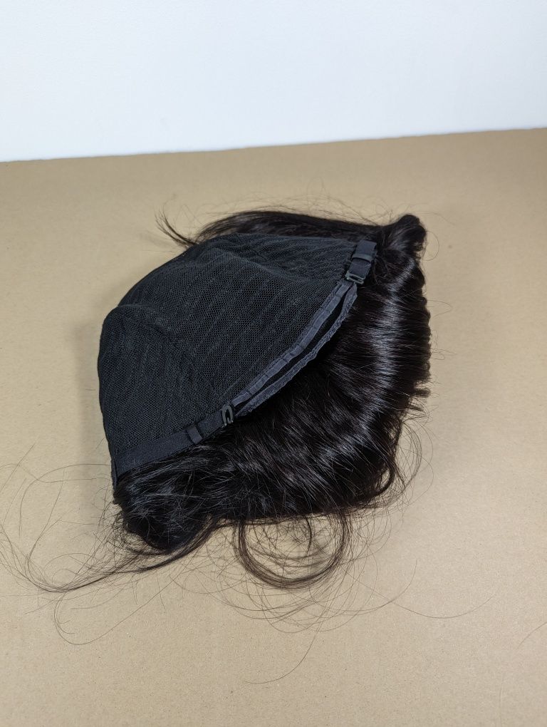 Peruka grzywka naturalne włosy ludzkie długie brunetka czarne damska