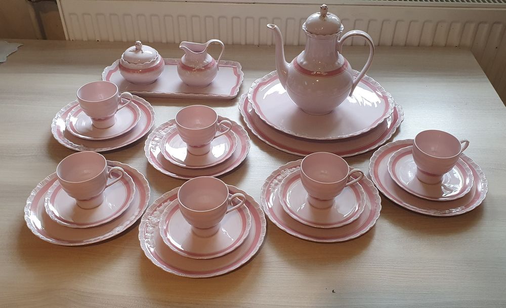 HUTSCHENREUTHER ROSE różowy serwis kawowy na 12 os.