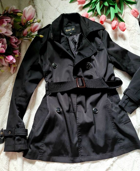 Elegancka czarna wiosenna kurteczka trench  36 S