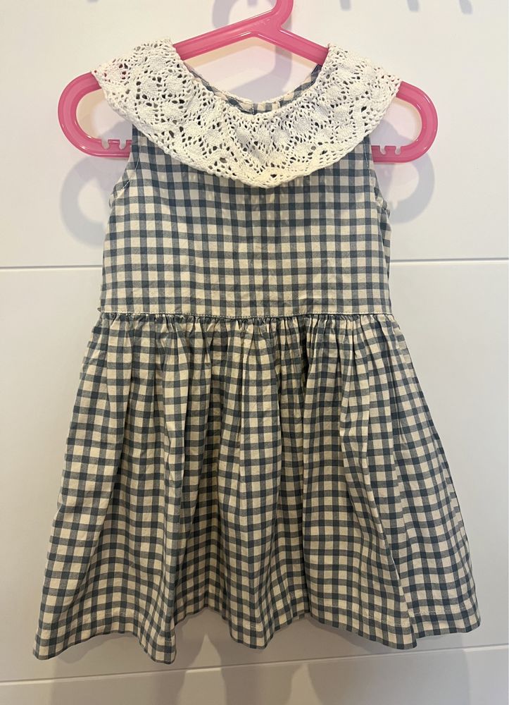 Vestido Lanidor kids 4 anos novo branco azul xadrez