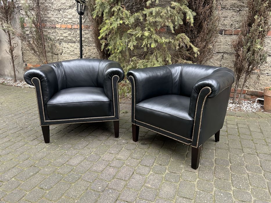 Porządne Stylowe Skórzane 2 Fotele Klubowe Sofa Kanpa Stan BDB