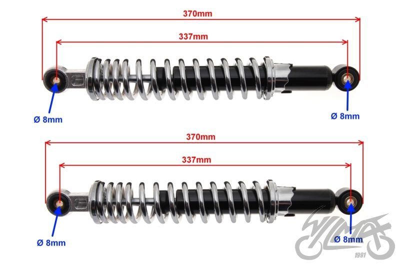 Amortyzatory tylne KPL PRAWY+LEWY do SIMSON S51 chrom, jaskomotors