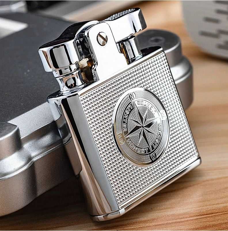 Zapalniczka benzynowa retro, styl lat 40. cud klasyk! kolor chrom