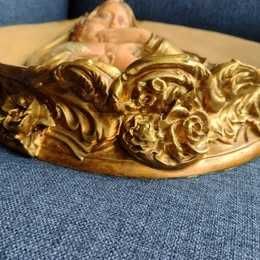 Baixo relevo de parede, grande, em marfinite, senhora e menino