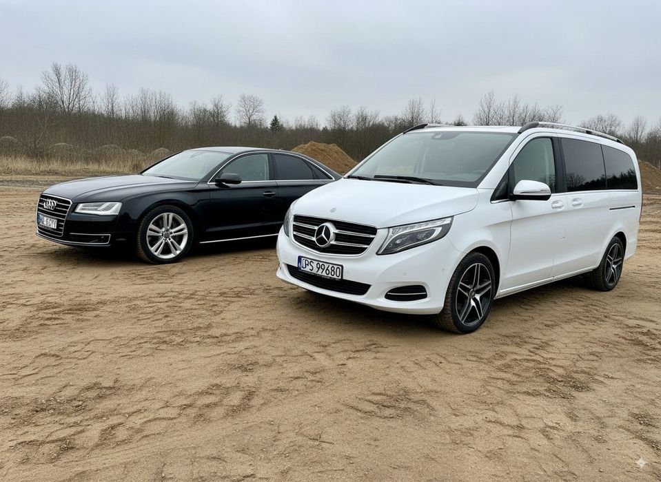 Wynajem Busa 7 osobowego, Mercedes V klasa, oraz Audi A8L.