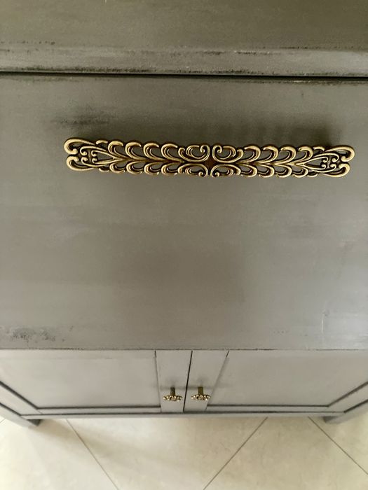 Szaro złoty Sekretarzyk  drewniany biurko  postarzale stylowe