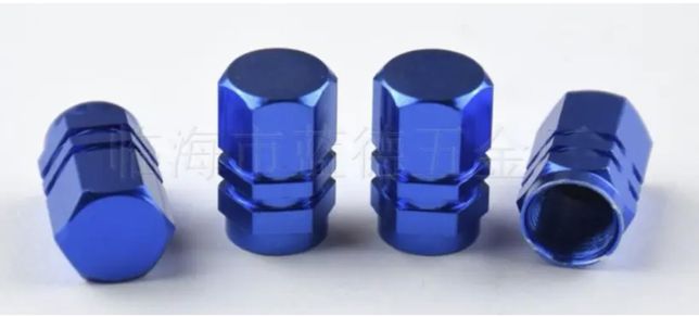 Комплект алюминиевых колпачков для ниппеля, золотника - SILVER синій