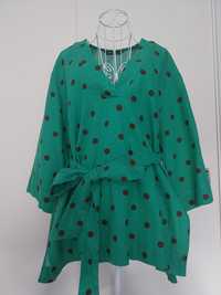 Blusa verde bolas castanhas, Zara, Tamanho L, com cinto, como nova