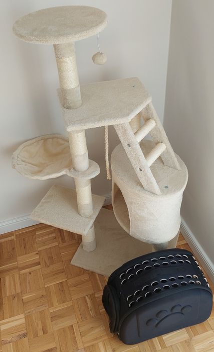 NOWY ZESTAW drapak + transporter legowisko wieża XL 5 poziomów beżowa